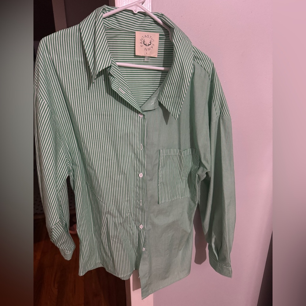 Green Striped Oversized Shirt